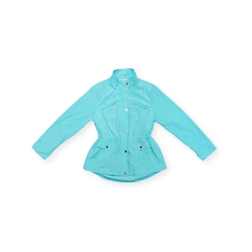 Allison Daley Fitted Women's Rain Wind Jacket Size 6 Petite Teal Gold